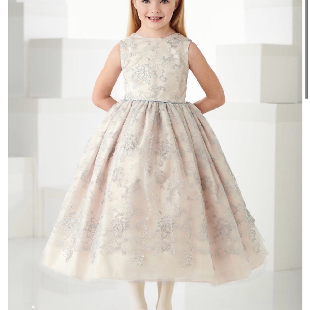 Joan Calabrese Blue/Petal  Floral Jacquard Party Dress for Girls - size 3
